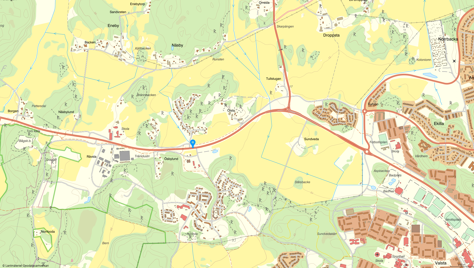 Karta med blå pil som markerar plats för cirkulationsplatsen