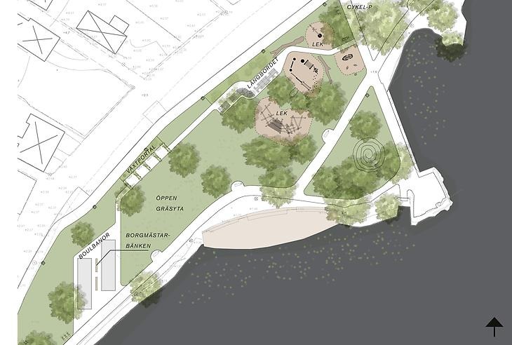 Illustrationsplan över den nya lekplatsen i Sigtuna stad. Bild: White Arkitekter