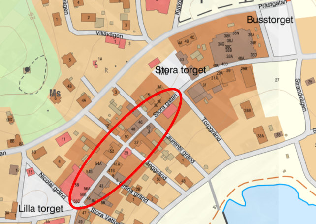 Kartan över Stora gatan, som visar området som berörs av arbeten under 2024.