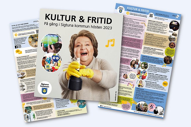 Kultur och fritids höstfolder 2023 med Marianne Mörck på omslaget.